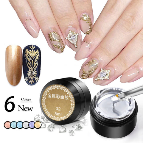 Metal Effect Nail Gel Rose Gold Silver UV LED Draw Painting Stamping Nail Art