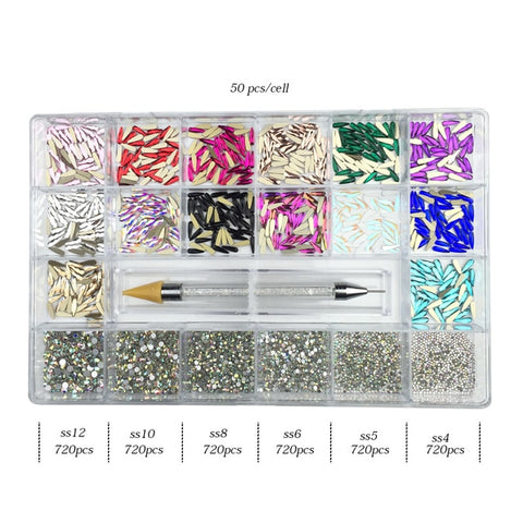 5000Pcs Super Set Multi-size Crystal AB Nail Rhinestones Drill pen Various Shapes 3D Nails Art Decorations Accessories