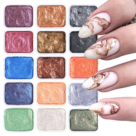 6/12pc Blooming Paints Watercolor Powder For Nails Abstract Nail Art Pigment Magic Pearl Chrome