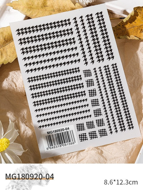 1 Sheet Houndstooth Trend Nail Art 3D Stickers Black Nail Decals for Nails Pink Manicure Leopard Design DIY 3D Accessories