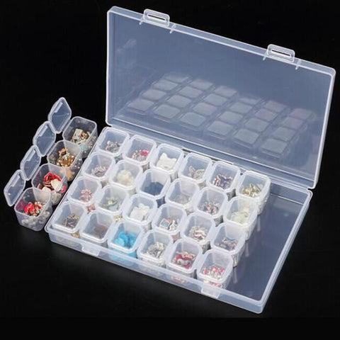 28/56 Slot Transparent Plastic Storage Box Diamond Painting Accessory Tool Nail Art Clear Rhinestone Jewelry Bead Case Organizer