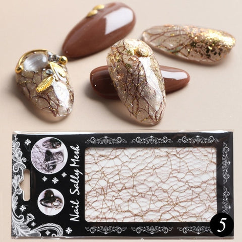 3D Mesh Nail Art Sticker Gold Silver Lace Hollow Net Line Nail Foil Design Manicure Decal Wraps Decorations Accessories