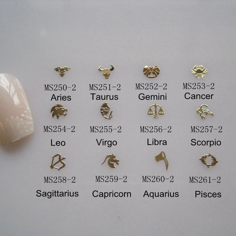 100pcs/bag Gold 12 Constellations non-adhesive Soft Metal Sticker Single-Side Gold Nail Art Metal Sticker Nail Art Decoration