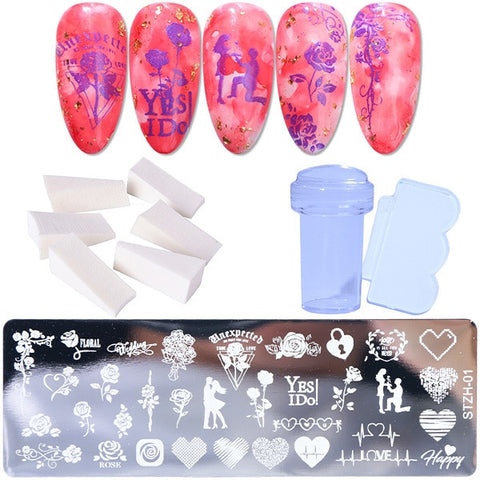 Nail Stamping Plate Set Flower Lace Stamping Gel Polish Template Tool For Painting Stencil Craft