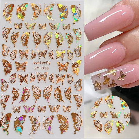 Holographic 3D Butterfly Nail Art Stickers Adhesive Sliders Colorful DIY Golden Nail Transfer Decals Foils Wraps Decorations