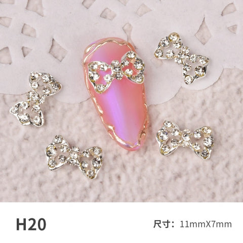 10 pieces of bow nail art jewelry pearl new super flash rhinestones Japanese pearl bow flat nails decoration diamond crystal