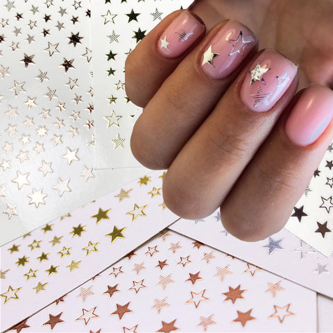 1pcs 3D Golden Silver White Black Star Nail Art Sticker Geometry Star Sticker DIY Transfer nail Decal designs Nail Accessories