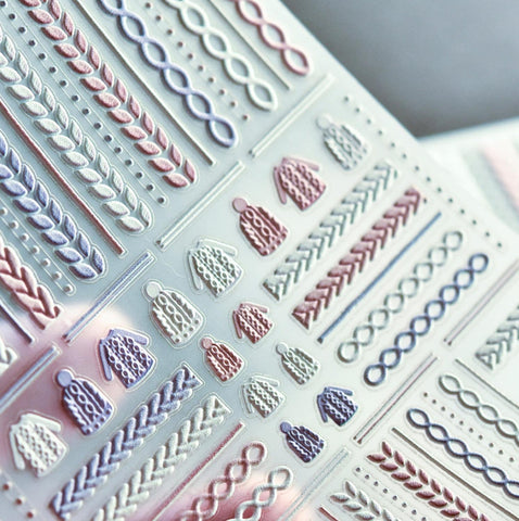 Winter Sweater Design Nail Sticker Art Decoration 3D Water Slide Decals Acrylic Engraved Back Gule Manicure Tips Tools