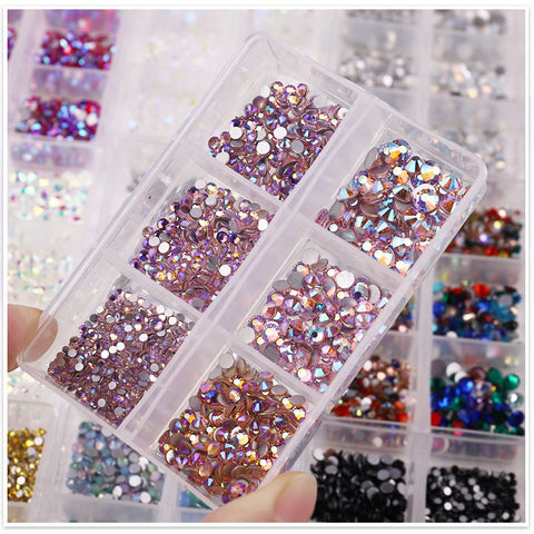 Crystal Nail Art Rhinestone Gold Silver Clear All Color Flat Bottom Mixed Shape DIY Nail Art 3D Decoration In 6cell pot
