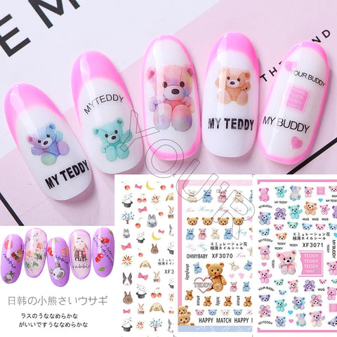 Bear Set Nails Sticker for Nail Decoration Back Glue Nails Art Stickers Decals Design Manicure Cute Cartoon Transfer Foil Decals