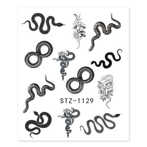 Snake Nail Stickers Animal Design Black Snake Temporary Tattoo Manicure Dragon Nail Decal Slider Water Wraps Tool
