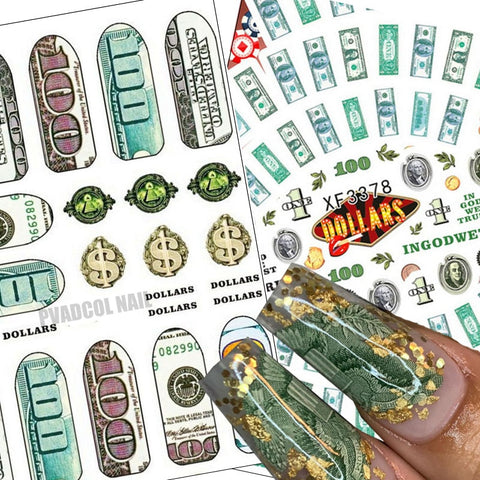Money Nails Design Dollar Sign Nail Art Sticker Decals Self Adhesive 3D Manicure Tips Wraps Decoration Tool