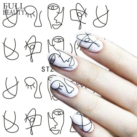 Full Beauty 1 Sheet Nail Water Sticker DIY Black Abstract Image Nail Art Paper Decoration Manicure Style Tool