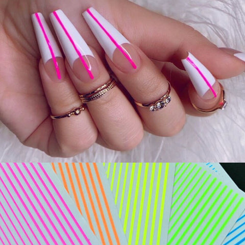 Nail Art 3D Decal Stickers Neon Curve Stripe Lines Self Adhesive Striping Tape Acrylic Nails Tool
