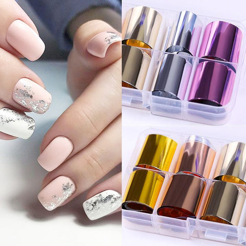 Gold Silver Nail Foil Set Mirror Effect Rose Gold Glitter Candy Transfer Sticker for Nails Decor Slider Decal Tip Random Pattern