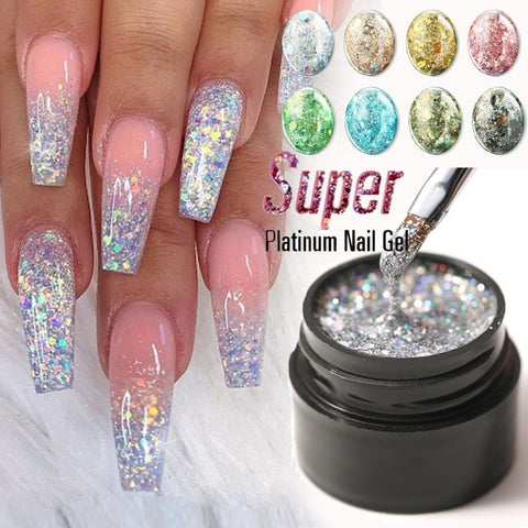 Glitter UV Gel Nail Polish Super Shining Platinum Paint Nail Gel Varnish Semi Permanent Hybrid Nail Art Led Gel Polish