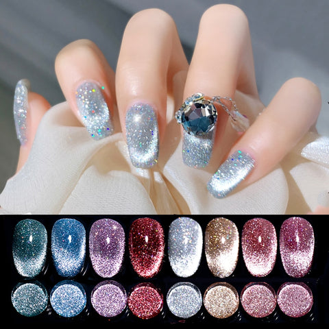 SKVP Cat Eye Gel Nail Polish Varnish Semi Perman  Gel Nail Art Gel 8ML Glitter Effect Soak Off UV Gel for Nails Design