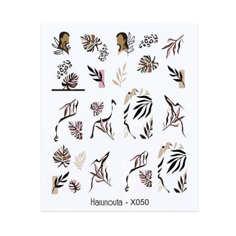 Harunouta Cool Geometrics Pattern Water Decals Stickers Flower Leaves Slider For Nails Spring Summer Nail Art Decoration DIY