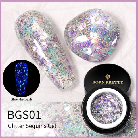 BORN PRETTY Glitter Sequins Gel Nail Polish Glow In The Dark Shining Soak Off UV Gel Polish Long-Lasting Nail Art Hybrid Varnish