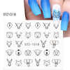 Black Animal Geometry Nail Water Decals Deer Fox Pig  Slider Sticker Nail Designs DIY Polish Manicure Accessory
