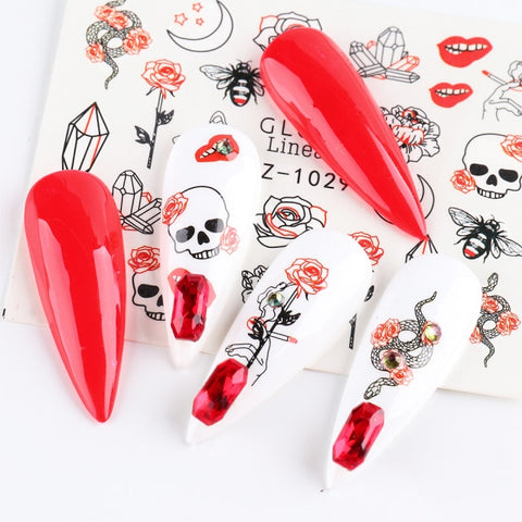 Black Animal Geometry Nail Water Decals Deer Fox Pig  Slider Sticker Nail Designs DIY Polish Manicure Accessory