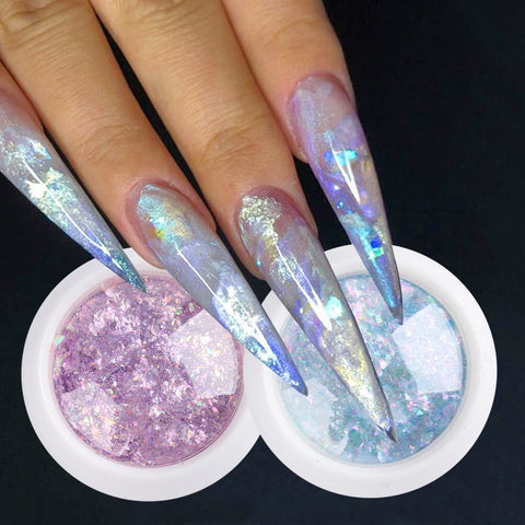 Crystal Fire Opal Flakes Nail Sequins Purple Holographic Glitter DIY Chrome Powder for Spring Nails Manicure Paillettes