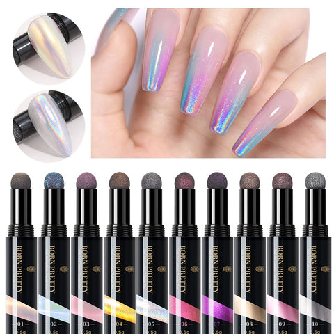 BORN PRETTY Nail Powder Cushion Pen Jelly Nail Art Glitter Mirror Laser Effect 10 Colors Nails Holographics Chrome Powder 0.5g