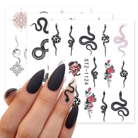 Snake Nail Stickers Animal Design Black Snake Temporary Tattoo Manicure Dragon Nail Decal Slider Water Wraps Tool