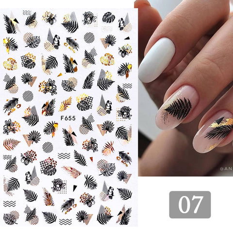 Summer Bronzing Leaf 3D Nail Sticker Holographics Tropical Leaves Tree Birds Transfer Decals Slider For Nails DIY Decoration