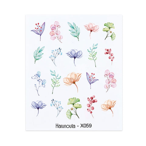 Harunouta Black Lines Flower Leaves Water Decals Stickers Floral Face Marble Pattern Slider For Nails Summer Nail Art Decoration