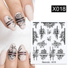 Harunouta Black Lines Flower Leaves Water Decals Stickers Floral Face Marble Pattern Slider For Nails Summer Nail Art Decoration