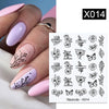 Harunouta Black Lines Flower Leaves Water Decals Stickers Floral Face Marble Pattern Slider For Nails Summer Nail Art Decoration