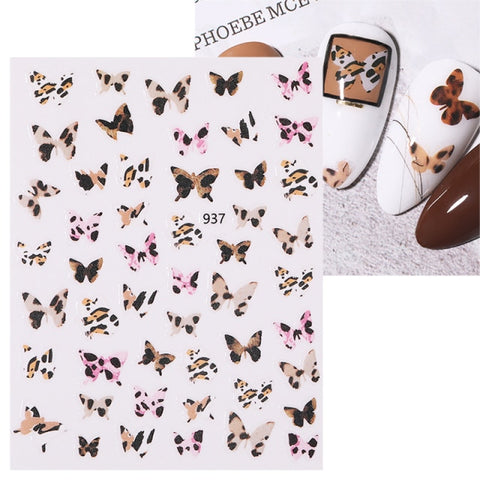 Black White Butterfly 3D Nails Sticker Geometry Decals Flower Gold DIY Decals Designs For Nail Art Manicures Decorations Salon