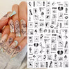 Sexy Lady Shaped 3D Nail Stickers Character Face Image Leaves Flower Decals Slider Black White DIY Nail Art Decorarion