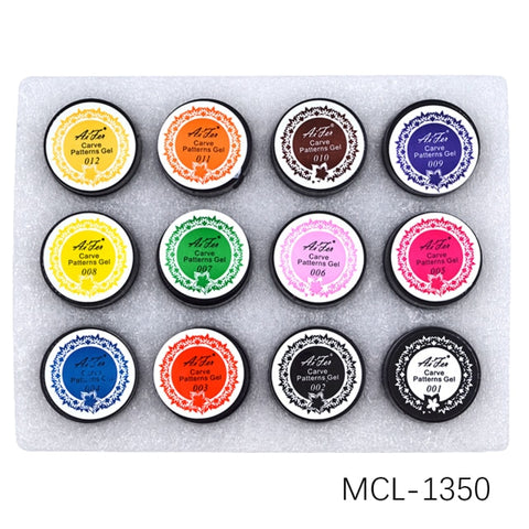 New 12 PCS/Set Fashion 3D Carved Patterns Gel Soak Off UV Gel Nail Art Modelling Manicure Nail Gellak DIY Sculpture Nail Art