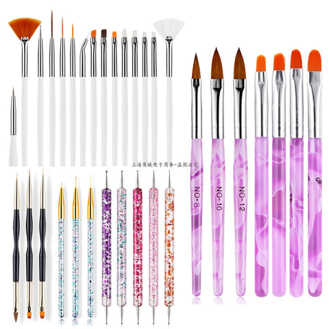 Multiple Nail Art Brush Design Tip Drawing Carving Dotting Nail Pen Builder Flat Liner Acrylic Gel Polish Tool Manicure