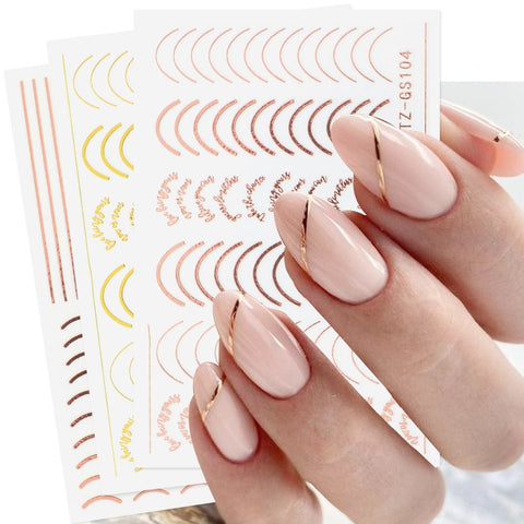 Rose Gold Striping Tape Nail Design Stripe Lines Geometry 3D Slider for Nails Gel Polish Sticker Decals for Manicure