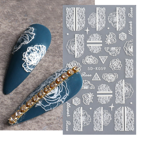 1PCS 5D Nail Stickers Flowers Lace Gel Decals Acrylic Engraved Sliders Embossed Foils Manicure Nail Art Decorations LA5D-K-2