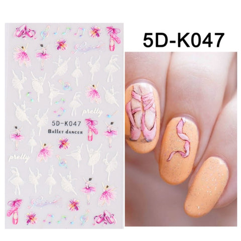 1PCS 5D Nail Stickers Flowers Lace Gel Decals Acrylic Engraved Sliders Embossed Foils Manicure Nail Art Decorations LA5D-K-2
