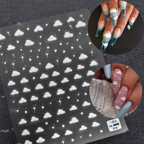 3D Engraved Nail Art Stickers Cloud Heart Self-adhesive Back Glue Ultra-thin Decal Nail Stickers DIY Salon Manicure Tool