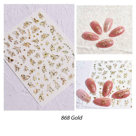 3D Butterfly Nail Art Stickers Adhesive Sliders Laser Gold Silver Nail Transfer Decals Foils Wraps Decorations
