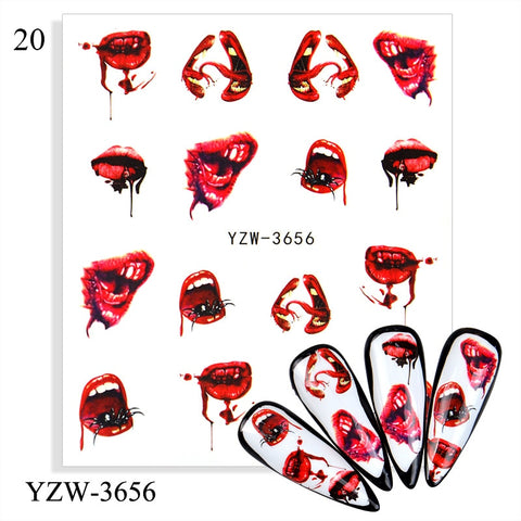 1 Sheet Halloween Nail Stickers Water Transfer Self Adhesive Nail Art Tattoo Big Lips/palms Decals for DIY Nail Art Decor Wraps