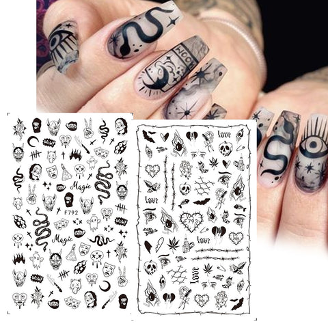 Black Snake 3D Nail Art Decals Sticker Halloween Eyes Clown Blood Scratches Adhesive Polish Slider Nail Tattoo