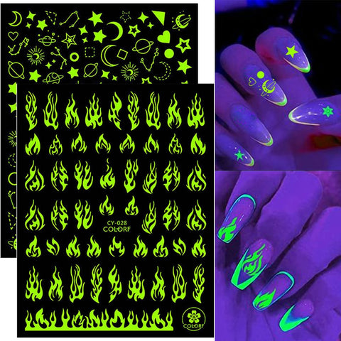 Glow In The Dark Nail Stickers Halloween 2021 Luminous Stickers On Nails Decorations Glitter Manicure Sliders Cool Luxury Party