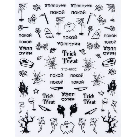 Halloween 3D Stickers Nail Decals Skull Joker Monster Nail Art Designs Adhesive Wraps Foil Decor Manicure Sliders