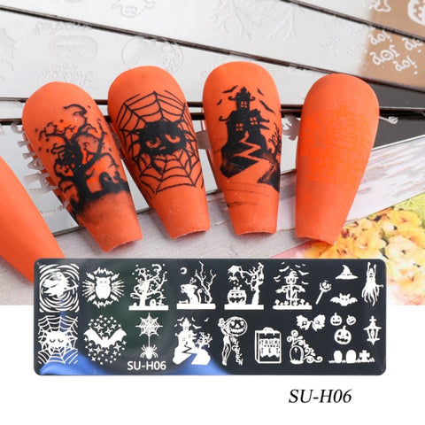 Skull Nail Art Stamping Plate Spider Web Pumpkin Image Printing Template Halloween Nail Designs Stencil Stamp Tools
