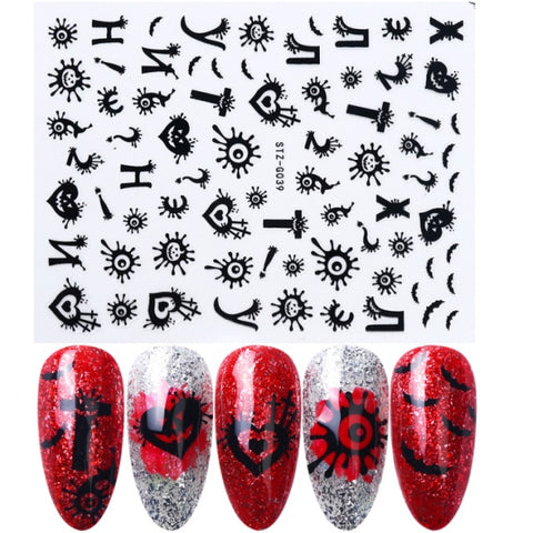 Red Halloween 3D Nail Sliders Scary Bloody Hand Lips Nail Art Design DIY Gel Stickers Decal Autumn Manicure Decoration