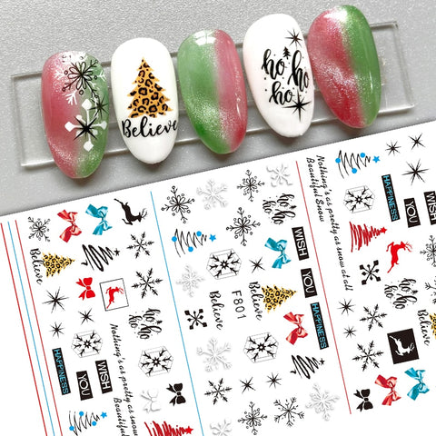 Christmas Elk Snowflakes Adhesive 3D Nail Stickers New Blood Hand Footprint Skull Head Bat Easter Halloween Slider Decals Decor