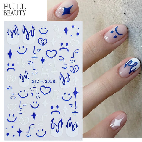 Klein Blue Abstract Face Nail Art Manicure Decals Cool Boy Halloween Element Adhesive Sliders Man Nail Sticker Decor