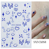 Klein Blue Abstract Face Nail Art Manicure Decals Cool Boy Halloween Element Adhesive Sliders Man Nail Sticker Decor